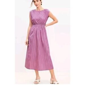 LOFT Purple Striped Cotton Poplin Midi Dress Sleeveless Summer XL